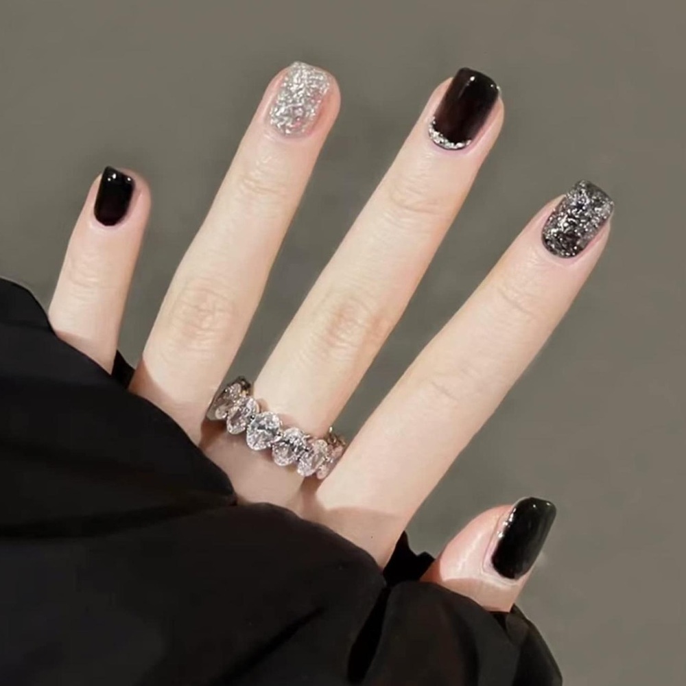 Black Glitter Nail Set